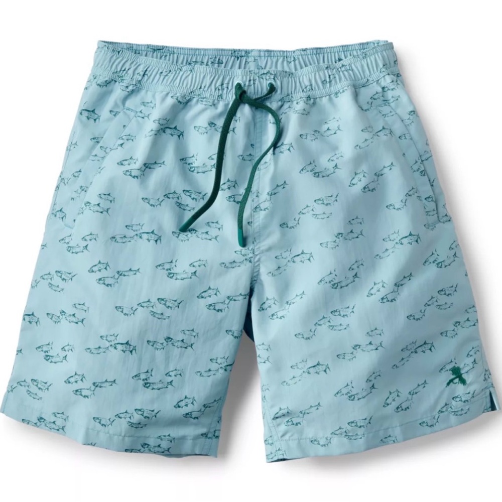 Orvis Seafoam Green Swim Shorts with Bass Pattern